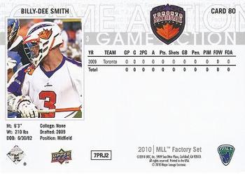 2010 Upper Deck Major League Lacrosse #80 Billy-Dee Smith Back